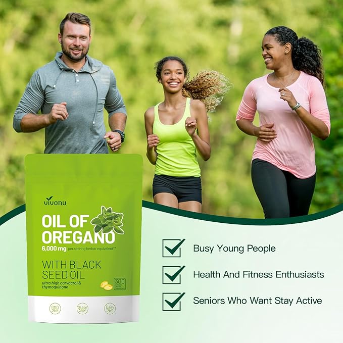 Oil of Oregano Capsules, Balanced Oil of Oregano with Black Seed Oil, Organic Oregano Oil Softgels,Carvacrol,Thymoquinone, Non-GMO