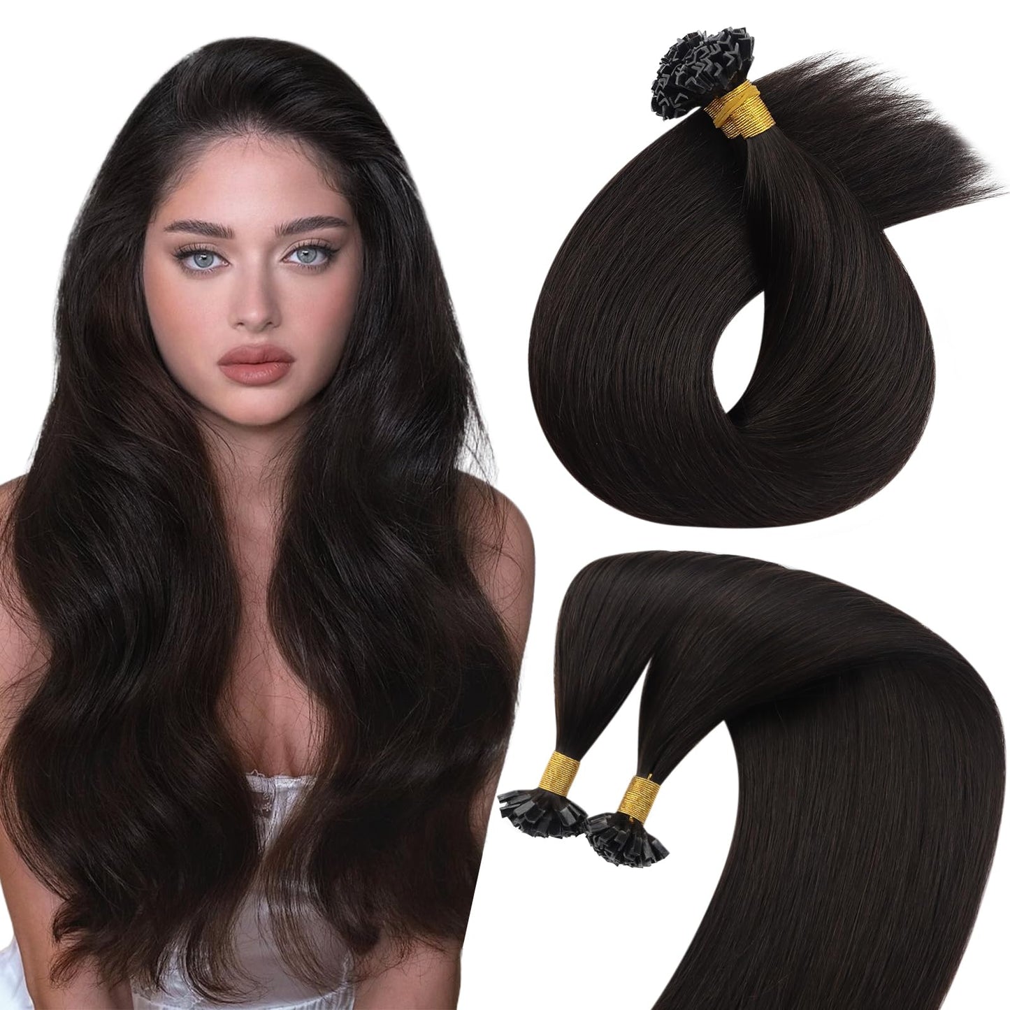 Sunny Hair Dark Brown K Tip Hair Extensions Keratin K Tip Hair Extensions Real Human Hair Ktip Human Hair Extensions Brown Fusio