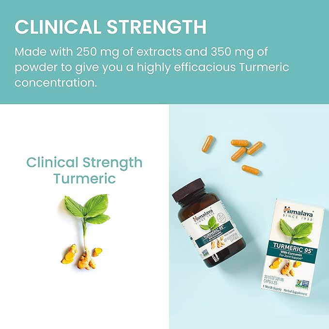 Himalaya Turmeric 95 Supplement with Curcumin/Curcuminoids, Joint and Muscle Support, Optimum Flexibility and Mobility, 600 mg, Non-GMO, Vegan, Gluten Free, 60 Capsules, 60 Day Supply