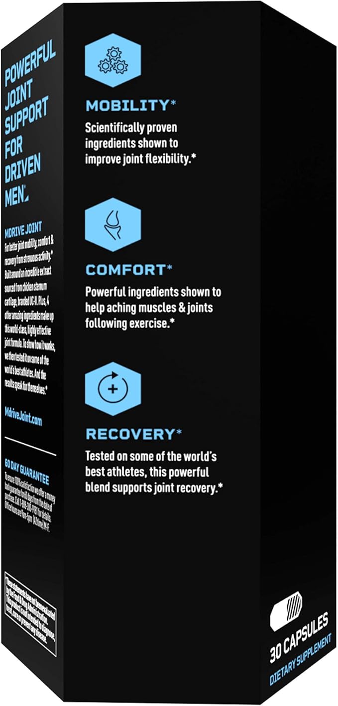 Mdrive Joint Support Supplement for Men - Supports Healthy Joint Function, Flexibility, Comfort & Mobility - Features UC-II Collagen, Turmeric Curcumin & Sodium Hyaluronate from Hyaluronic Acid, 30ct