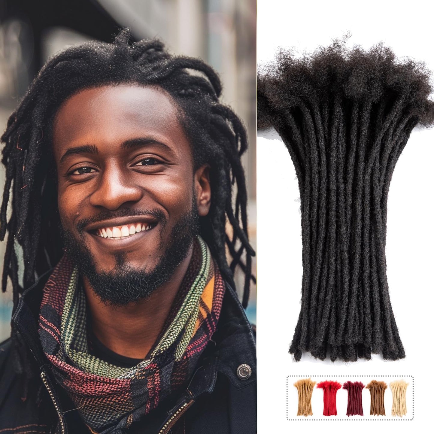 Teresa 10 Inch 0.4Cm Width Loc Extension Human Hair Natural Black 60 Strands Full Hand-Made Permanent Locs Extensions Can Be Dye