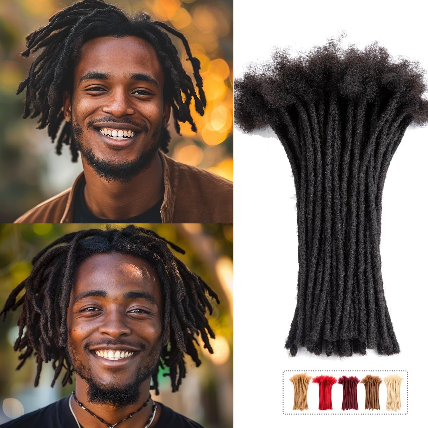 Teresa 6 Inch 0.4Cm Width Loc Extension Human Hair Natural Black 60 Strands Full Hand-Made Permanent Locs Extensions Can Be Dyed