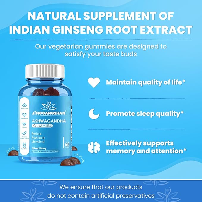 (120 Count) Ashwagandha Gummies KSM-66 - Mixed Berry, Vegan, Plant Based, Non-GMO, Gluten-Free & Gelatin Free Relax, Organic Ashwa Root Extract Supplement for Immune Support