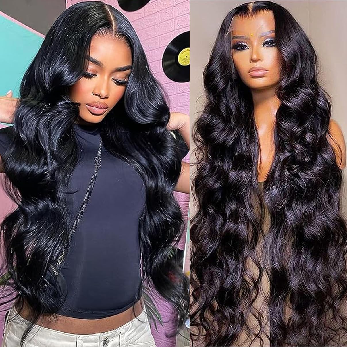 24 Inch Body Wave Lace Front Wigs Human Hair For Black Women 13  6 Hd Transparent Lace Front Wig Natural Black Color 180% Densit