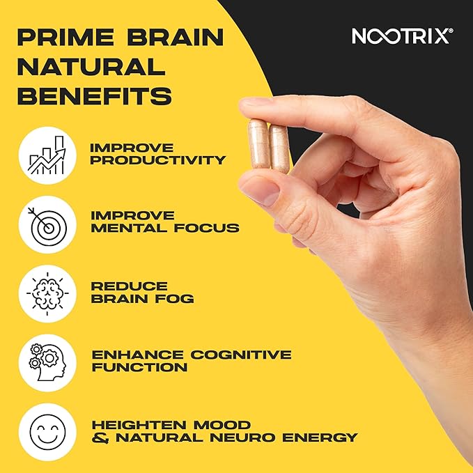 Prime Brain Nootropic Supplement | Supports Memory, Mental Focus, Cognitive Health & Energy | Promotes Healthy Mood & Brain Function | Ginkgo Biloba, Lion's Mane & L Theanine | 60 Capsules
