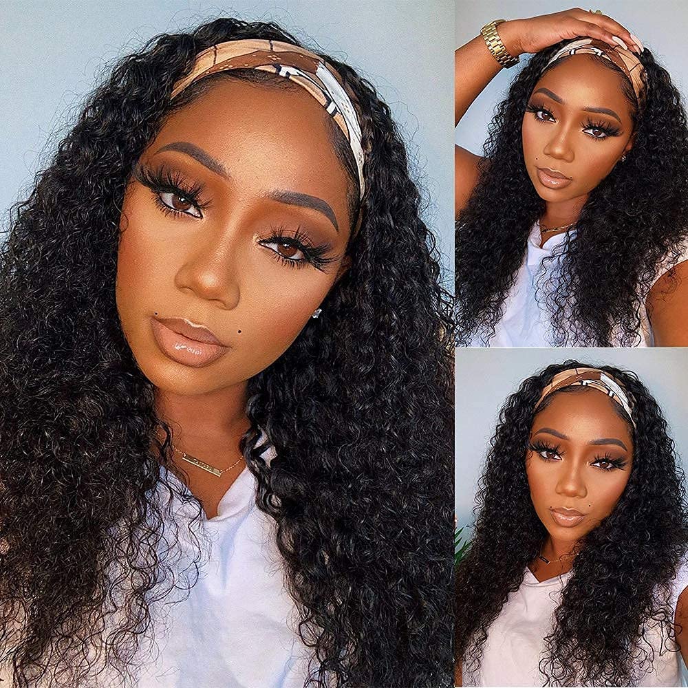 Wenyan Headband Wig Human Hair Deep Wave 12 Inch Wigs For Black Women Glueless None Lace Front Curly Wave Wig Brazilian Virgin H