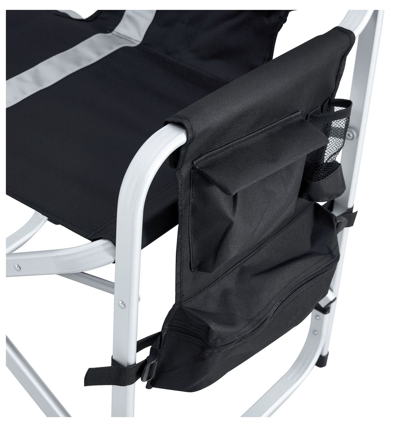 1-piece Padded Folding Outdoor Chair with Side Table and Storage Pockets, Lightweight Oversized Directors Chair for indoor, Outdoor Camping, Picnics and Fishing, Black/Grey Black+ Gray