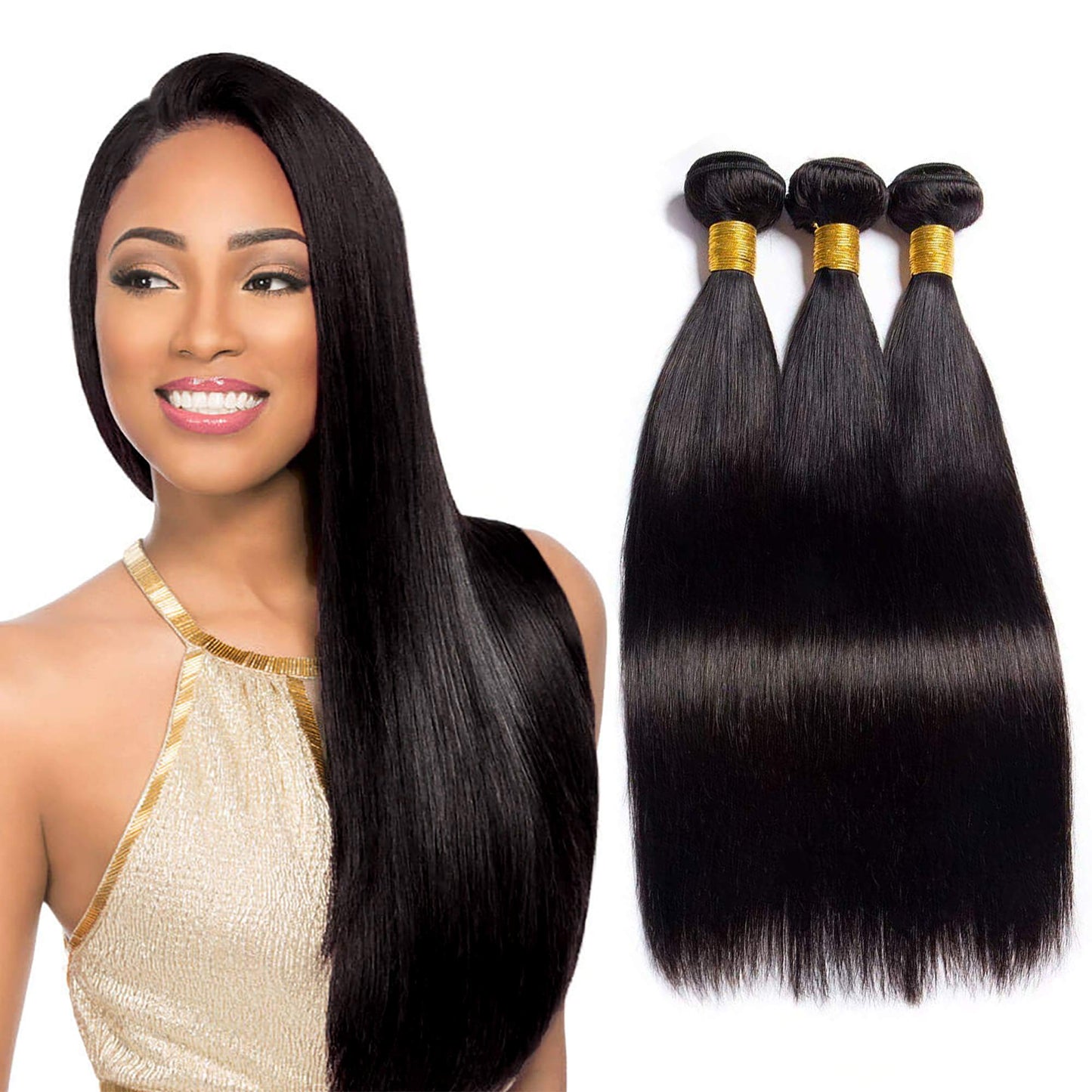 Rebasar Brazilian Straight Human Hair 3 Bundles (22 22 22 Inch) Weave 100% Unprocessed Virgin Weave Hair Human Bundles For Ameri