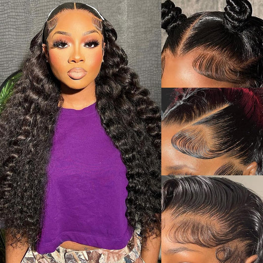 Ferzzon 13X6 Deep Wave Lace Front Wigs Human Hair Hd Lace Frontal Wigs Human Hair For Black Wome Glueless Curly Lace Front Wig P