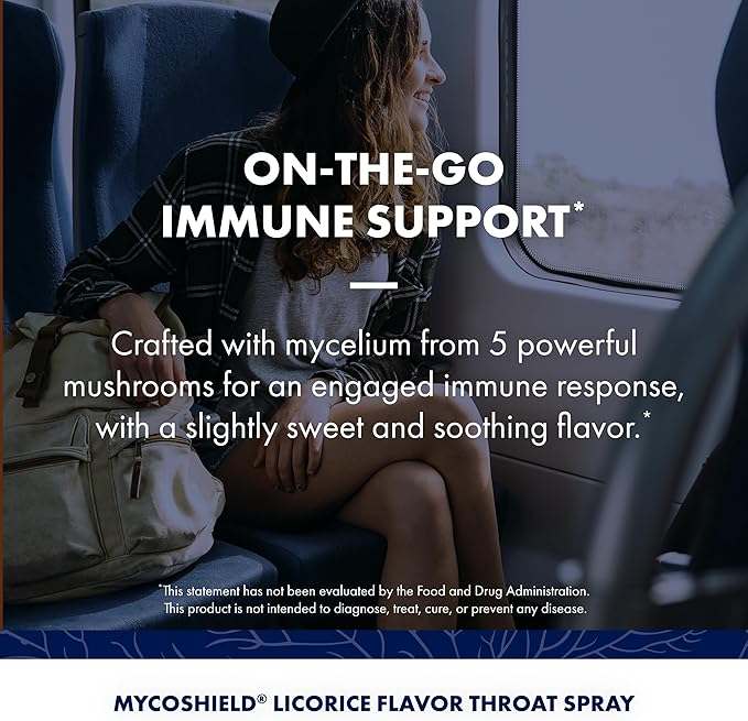 Host Defense MycoShield Throat Spray - Immune Health Support - Dietary Mushroom Supplement with Chaga, Reishi, Turkey Tail & More - On-The-Go Immune Support - Licorice Root, 1 fl oz (71 Servings)*