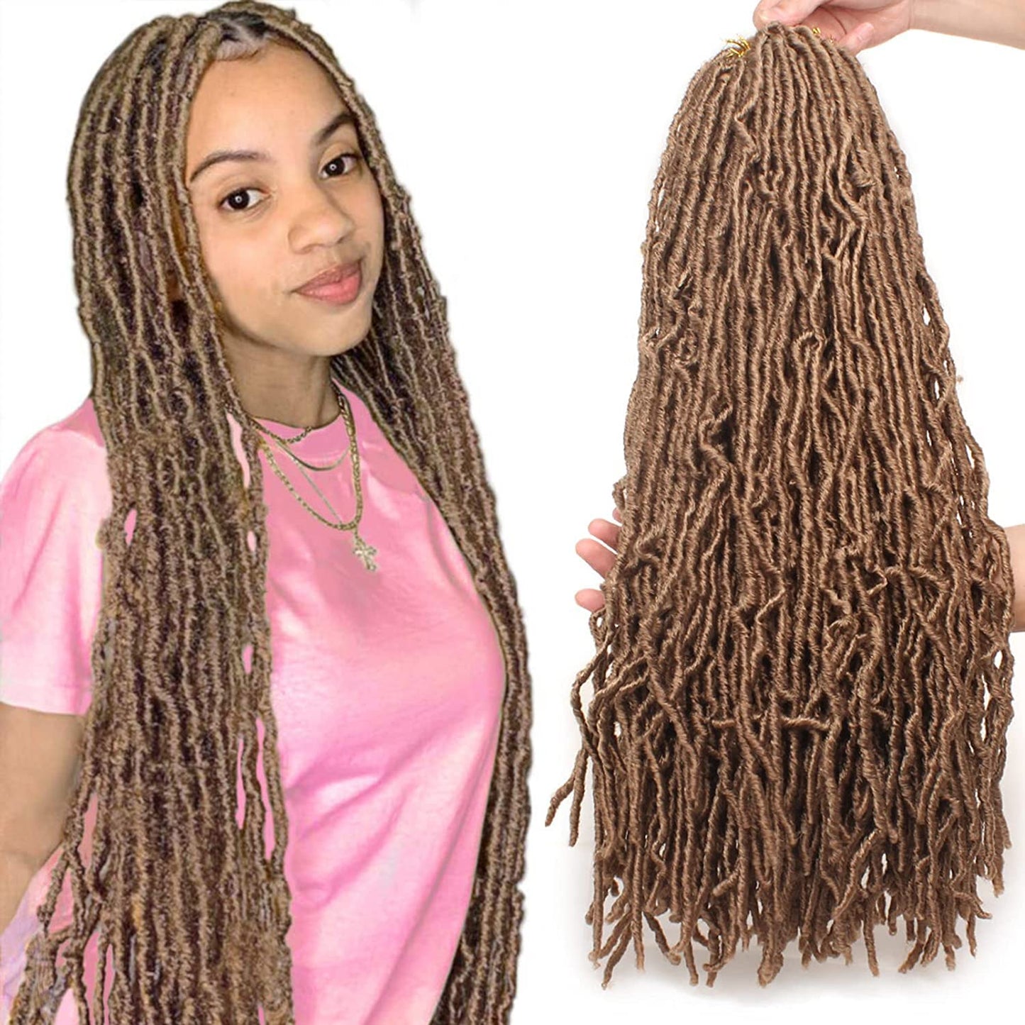 Leeven 24 Inch Messy New Faux Locs Crochet Braids Hair 2 Packs Blonde Distressed Soft Locs Hair For Women 18 Strands/Pack Long G