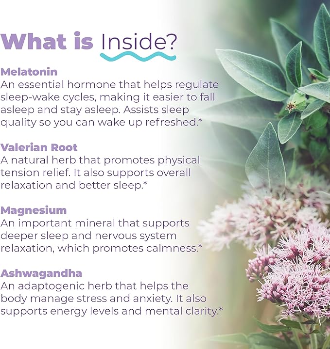 Natural Sleep Aid | Non-Habit Forming | Herbal Sleep Supplement for Better Sleep with Valerian, Melatonin, Magnesium, and Ashwagandha | Sleeping Pills for Adults (60 Vegan Capsules)