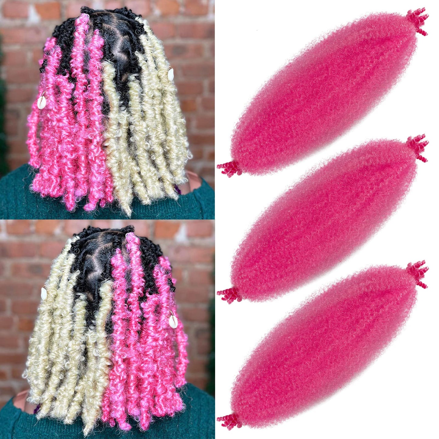 Pink Marley Hair For Kids 3 Pack Pre-Separated Spring Twist Hair For Soft Locs Hot Pink Kids Braiding Hair 16 Inch Springy Afro