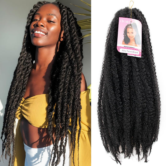 Afro Kinky Twist Crochet Hair Braids Marley Braid Hair 24Inch Senegalese Curly Crochet Synthetic Braiding Hair (6Packs,#1B)