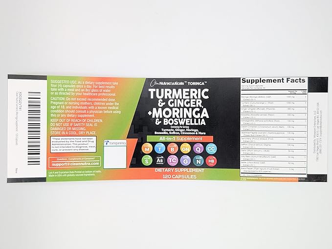 Turmeric Moringa Supplement | Ginger Boswellia Saffron - Supplement for Women and Men with Ceylon Cinnamon, Tart Cherry, Quercetin Garlic Nettle Holy Basil - 5Pack