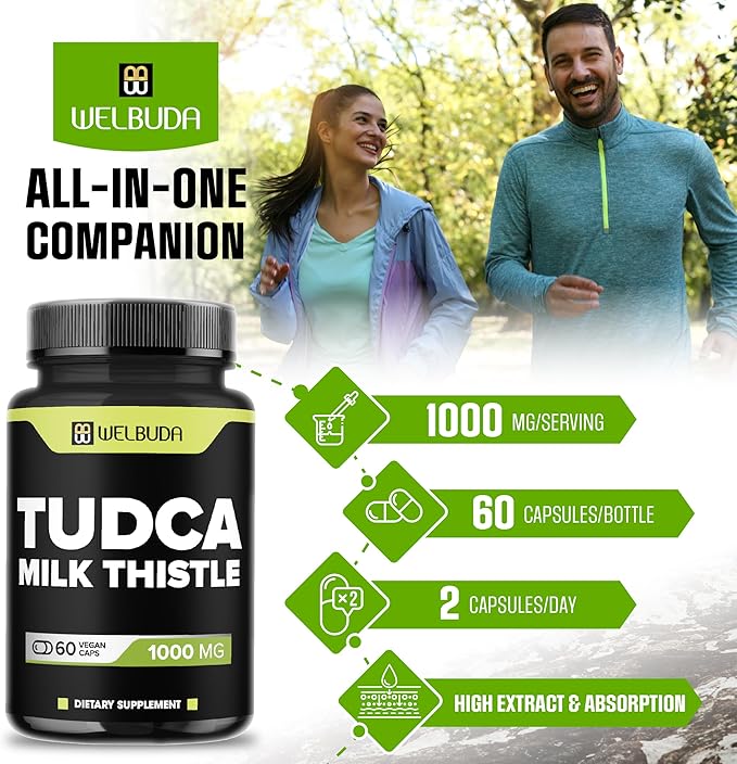 1000mg Tudca Supplement with Milk Thistle Extract - 60 Vegan Capsules - Support for Immune System, Digestion Health, Body Purification & Brain Health