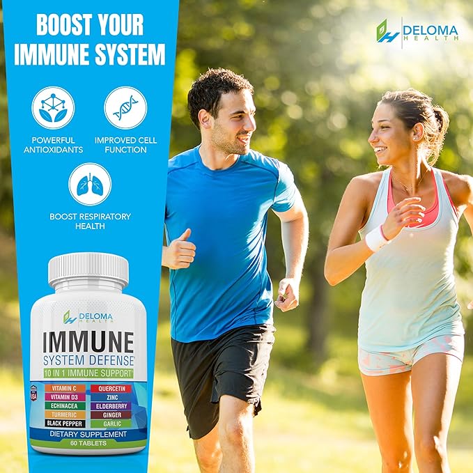10 in 1 Immune System Support Supplement - Vitamin C (1000 mg), Quercetin, Vitamin D3 (5000iu), Zinc (40 mg), Elderberry, Echinacea, Turmeric, Ginger, Garlic, Black Pepper