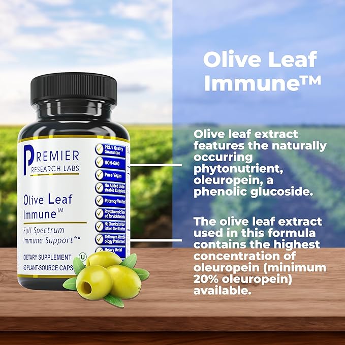 Premier Research Labs Olive Leaf Immune - Olive Leaf Extract Capsules, The Olive Leaf Pills with Phytonutrient Oleuropeinm, Herbal Supplement for Immune & Heart Health Support - 60 Vegetarian Capsules