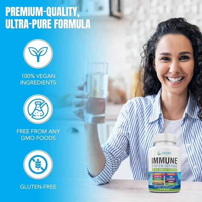 10 in 1 Immune System Support Supplement - Vitamin C (1000 mg), Quercetin, Vitamin D3 (5000iu), Zinc (40 mg), Elderberry, Echinacea, Turmeric, Ginger, Garlic, Black Pepper