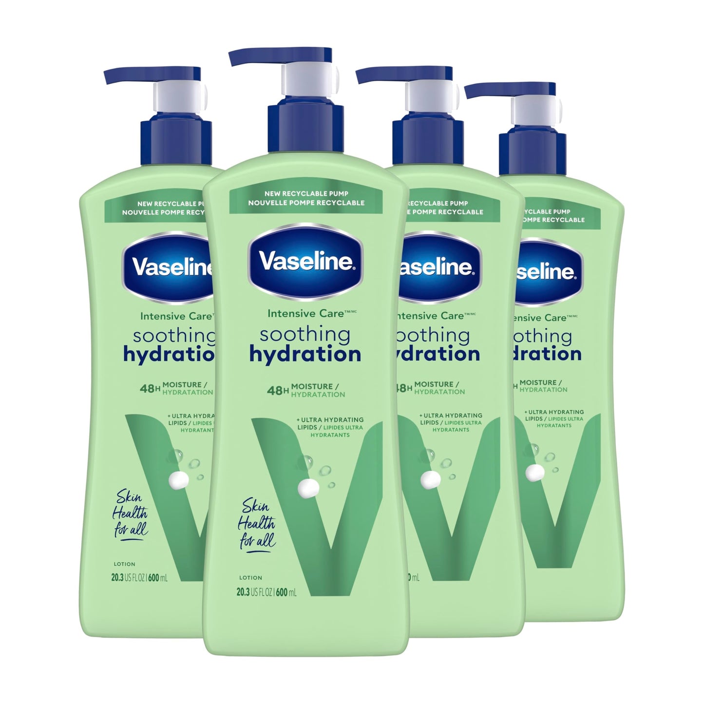 Vaseline Intensive Care Body Lotion 4 Count Soothing Hydration For Dry Skin With Ultra-Hydrating Lipids + 1% Aloe Vera Extract T