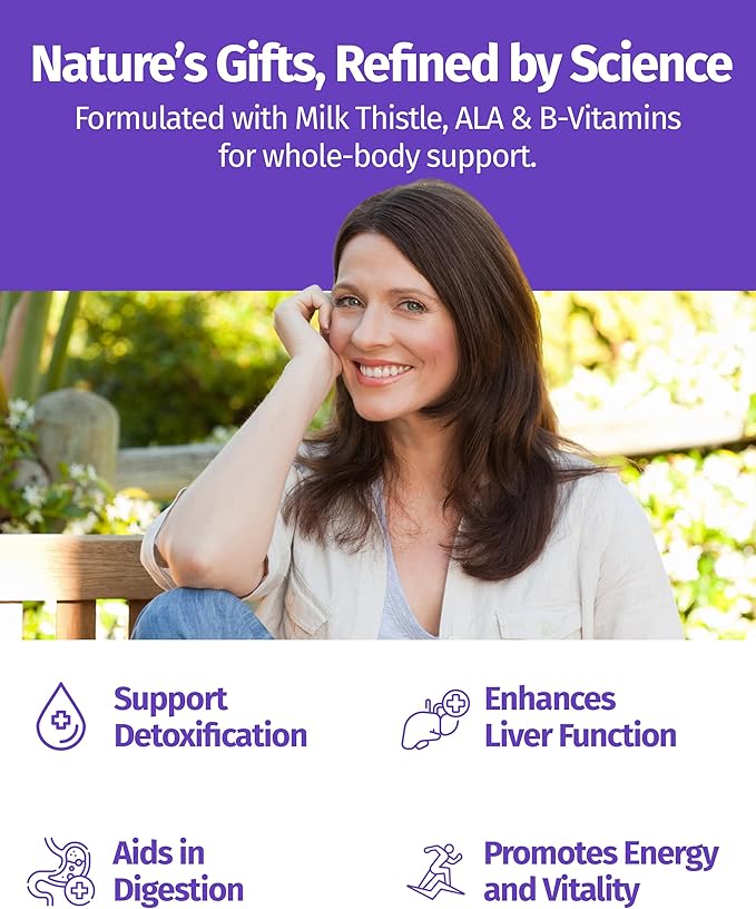 1 Body Liver Support Supplement with Milk Thistle, Turmeric, Dandelion, Artichoke, B12, 60 Vegan Silymarin Capsules