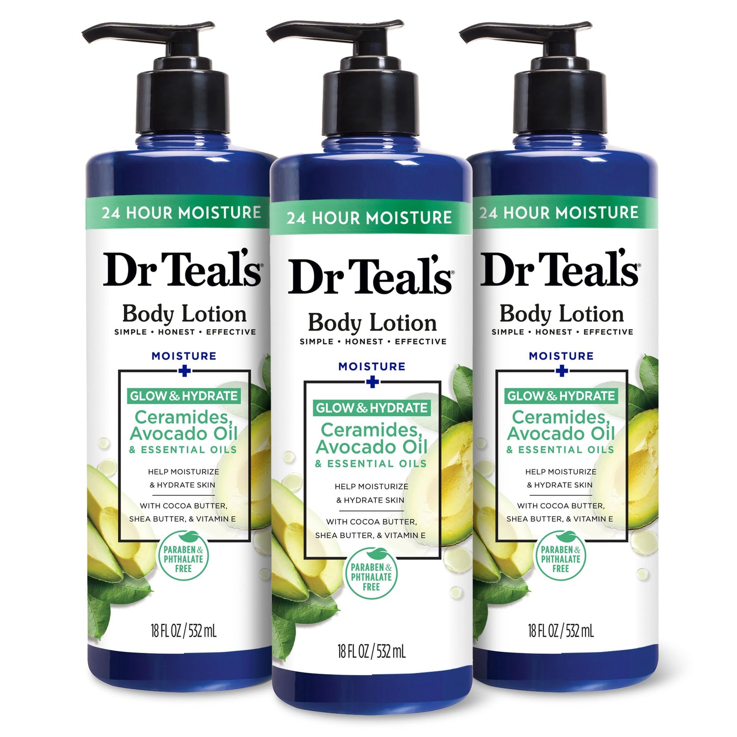 Dr Teal'S Body Lotion, Glow & Hydrate Ceramides & Avocado Oil, 18 Fl Oz (Pack Of 3)