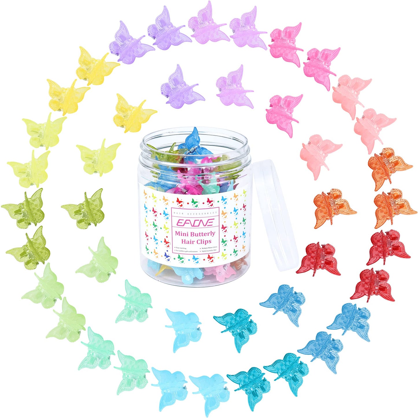 Eaone Butterfly Pastel Mini Cute Clips Hair Accessories For 90S Girls Women With Box Package, Glossy Jelly Colors,50 Pieces
