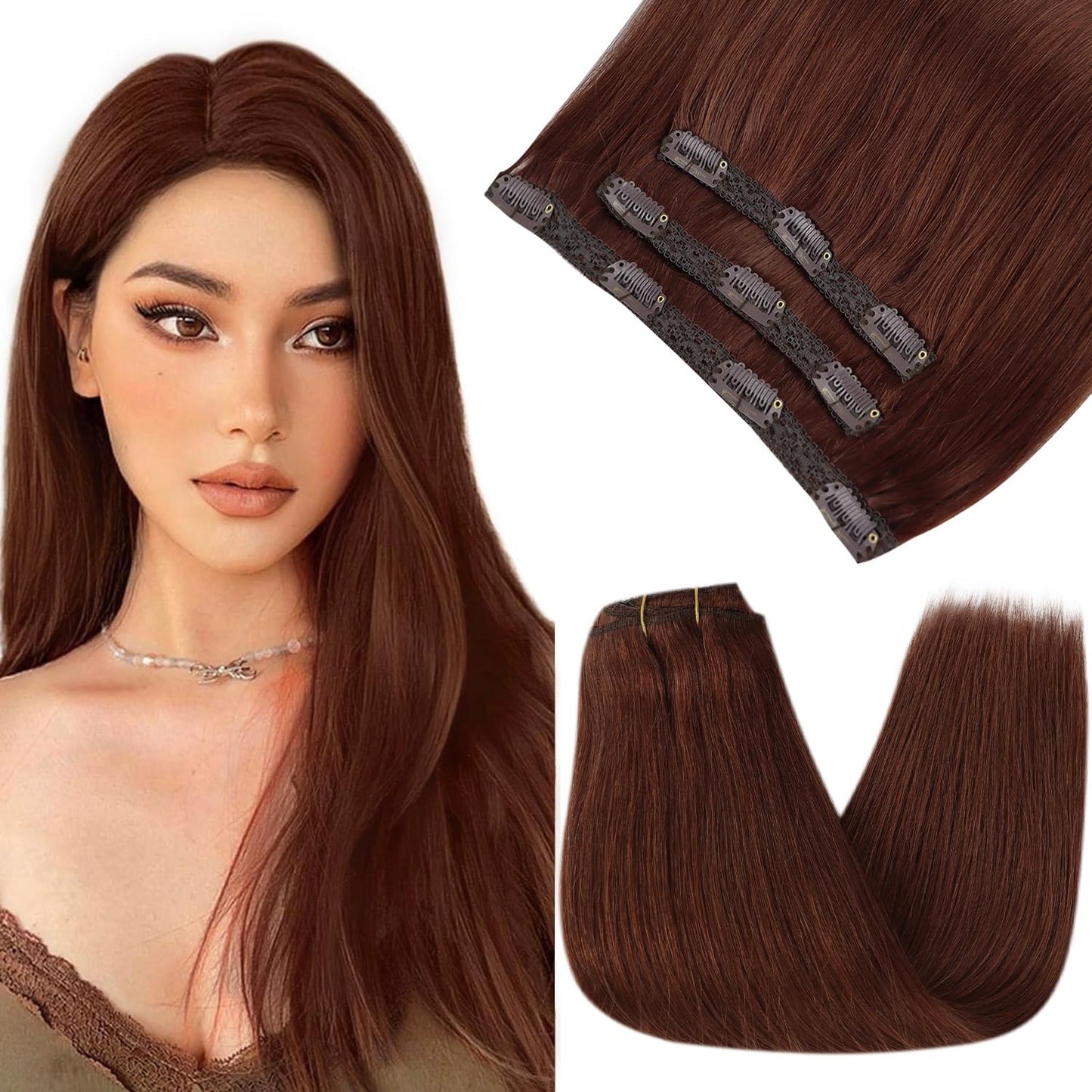 Sunny Auburn Clip In Hair Extensions 3 Pieces Dark Auburn Human Hair Extensions Clip Ins Red Brown Clip In Real Hair Extensions