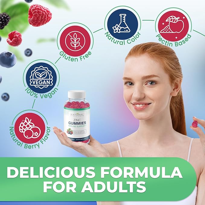Zinc Gummies 50mg - Immune Support, Skin Health, Antioxidant, Daily Zinc Supplement for Adults, High Potency Immune Defense Gummy, Chewable Zinc Citrate Immunity Gummies, Vegan, Non-GMO, Gluten-Free