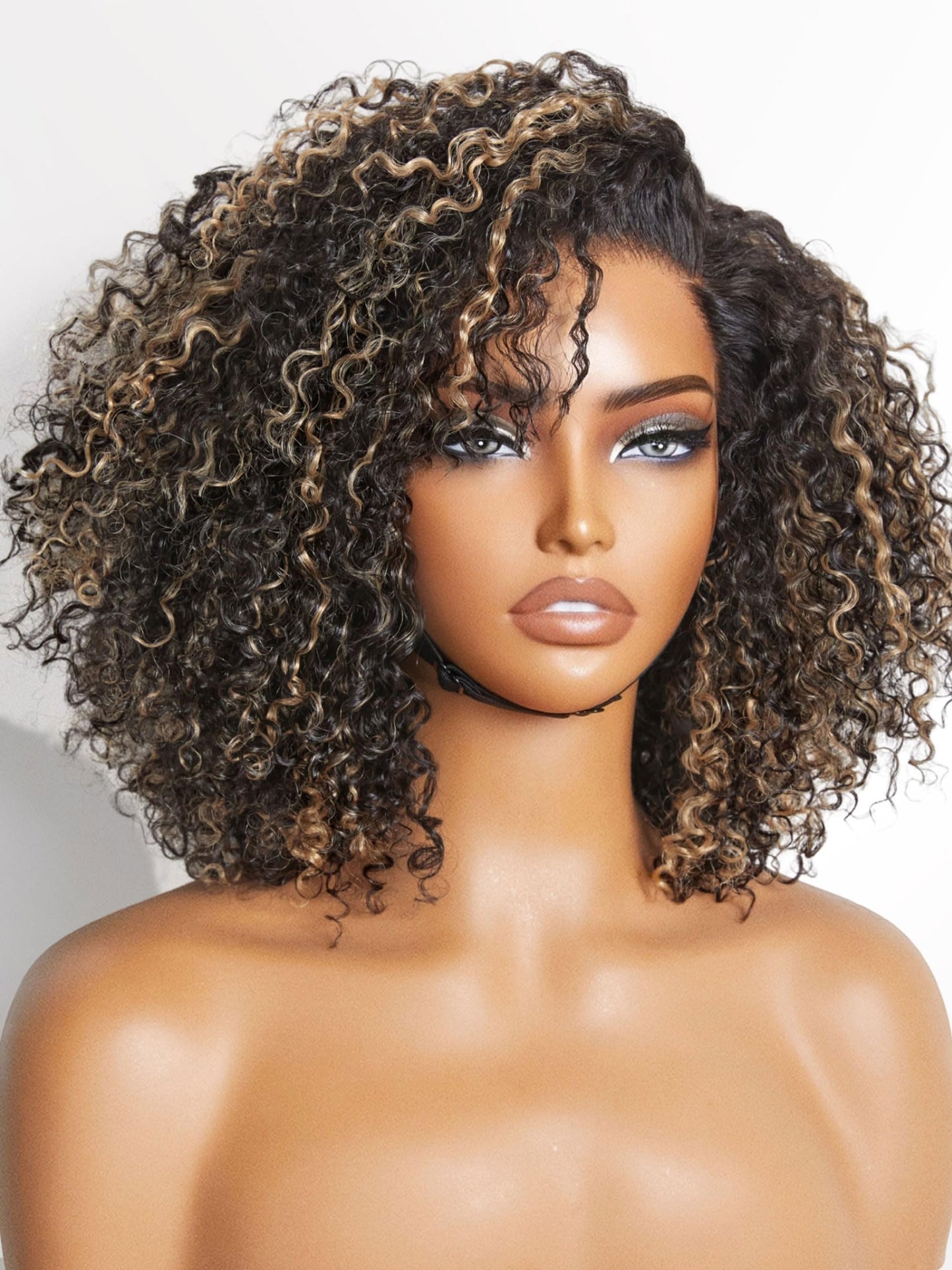 Luvme Hair 10 Inch Blonde Highlight Short Curly Human Hair Wig Glueless Pre Plucked Left C Parted Ombre Bob Wig, Ready To Go Pre