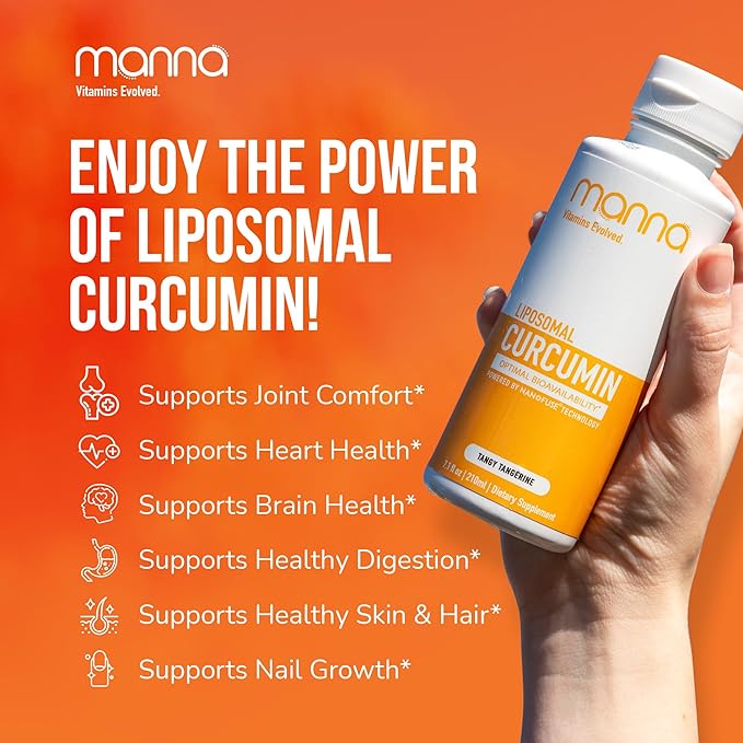 Manna Vitamins Evolved Liposomal Liquid Curcumin for Advanced Absorption Best Turmeric Supplement for Daily Joint & Immune Health Support - Vegan, Non-GMO, 95% Curcuminoids
