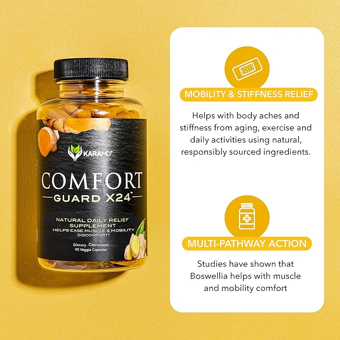 KaraMD Comfort Guard X24 | Joint & Movement Support Supplement | Turmeric Curcumin, Boswellia & Ginger | Ease Muscle Discomfort & Joint Stiffness | Non-GMO, Gluten Free & Vegan Friendly (30 Servings)