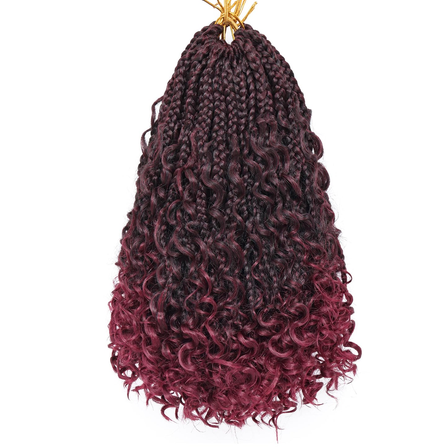 Goddess Box Braids Crochet Hair 12 Inch 8 Packs Pre-Looped Bohemian Crochet Boho Box Braids With Curly Ends Red Burgundy 3X Croc