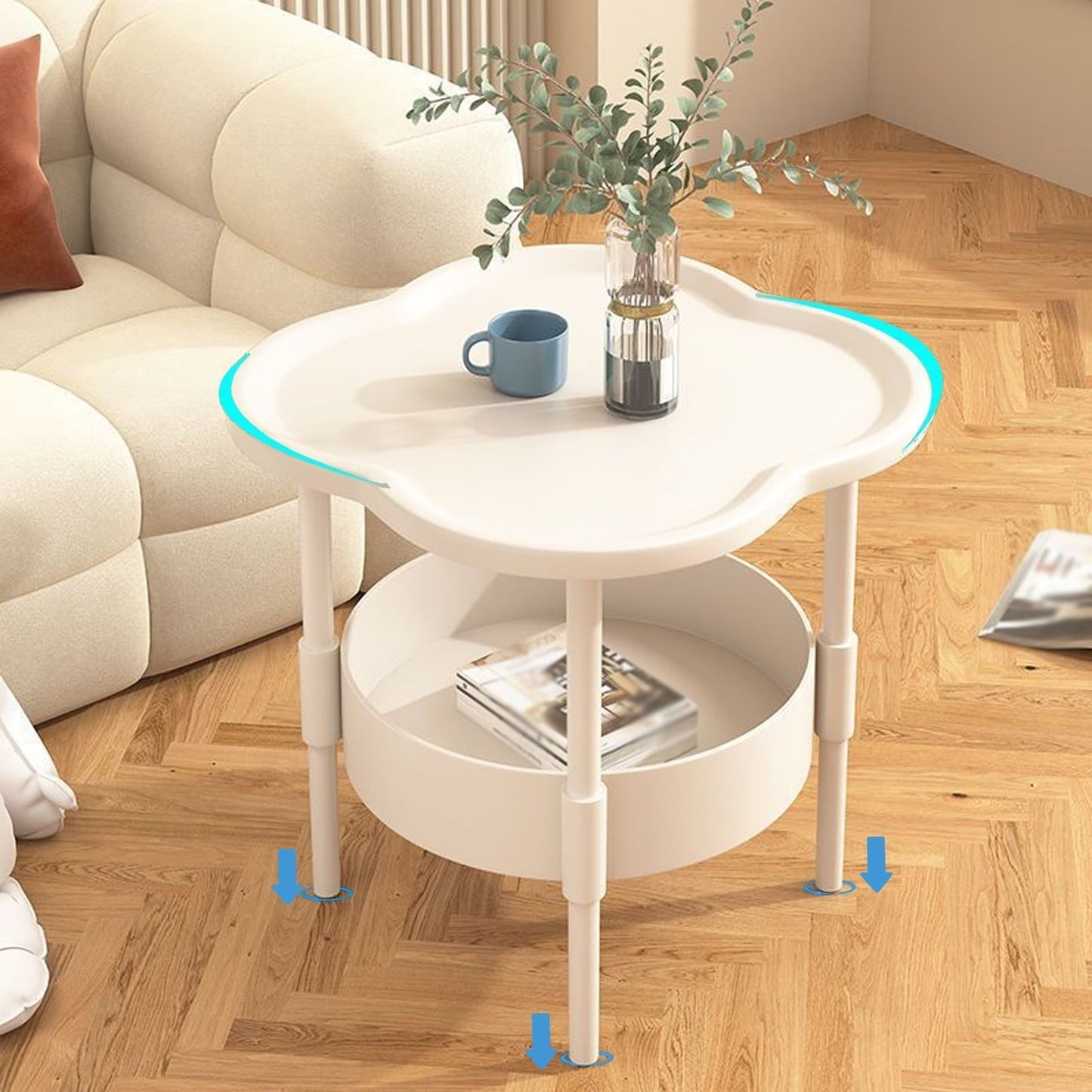 Haliyee ‌2-Tier End Table with Removable Tray - Waterproof Plastic Side Table for Living Room, Bedroom, Balcony, Office - Small Sofa & Coffee Table Indoor Outdoor Use