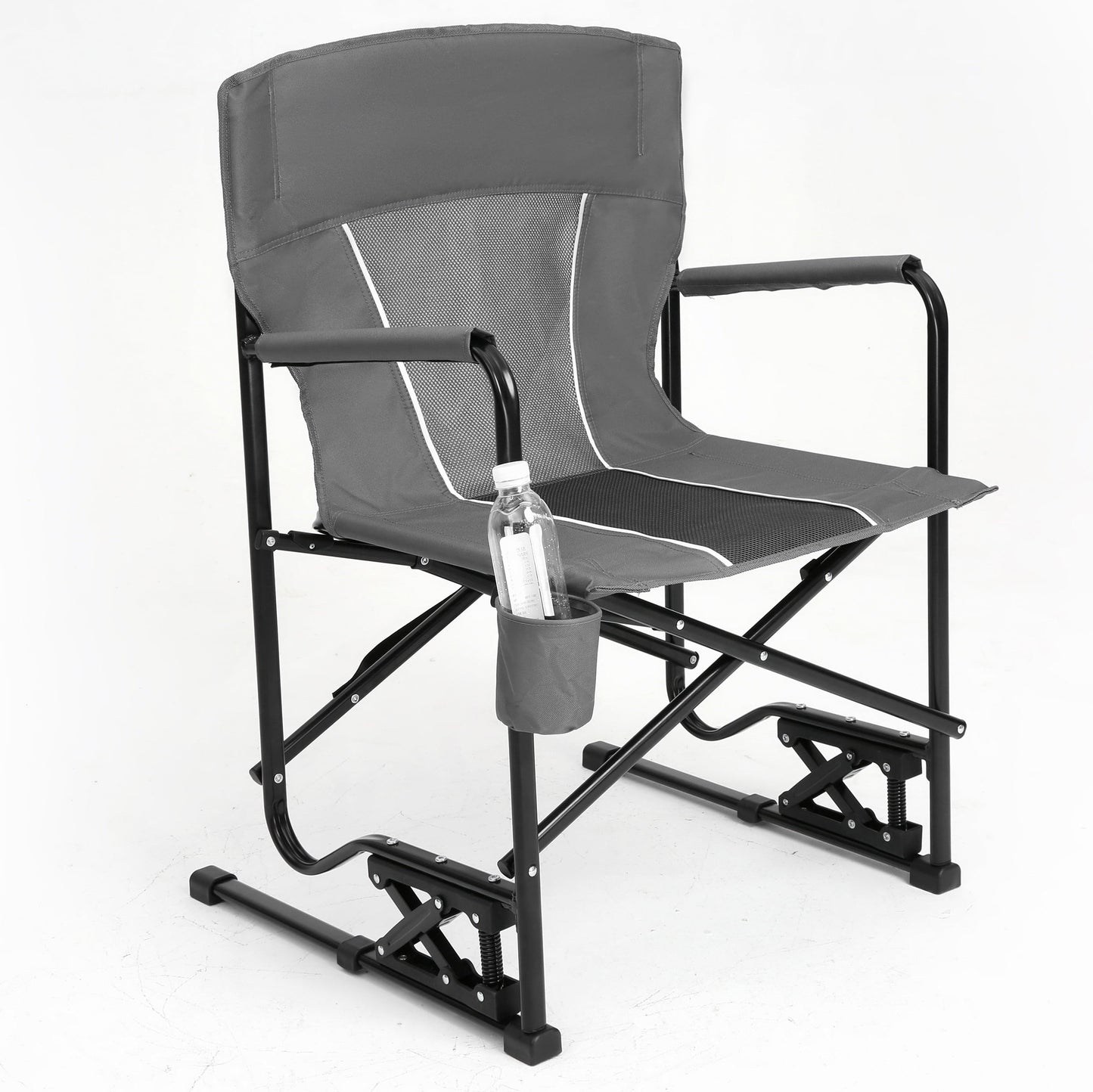 Leumius Outdoor Freestyle Rocker XL Oversized Foldable Rocking Camp Chair,Cup Holder,Gray