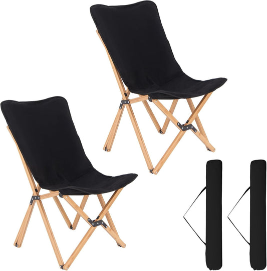 ZOPan Camping Chairs 2 Pack, Folding Beach Chairs for 330lbs, Outdoor Butterfly Chair, Portable Lawn Chairs for Picnic Fishing Hiking Mountaineering, Lightweight Bamboo Frame No Assembly (Black)