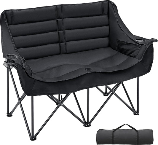 Zikebtuy Double Camping Chair for 2 Person - Oversized Padded Folding Loveseat - Portable Camping Couch Heavy Duty Lawn Chairs for Outdoor Beach - Support 500LBS