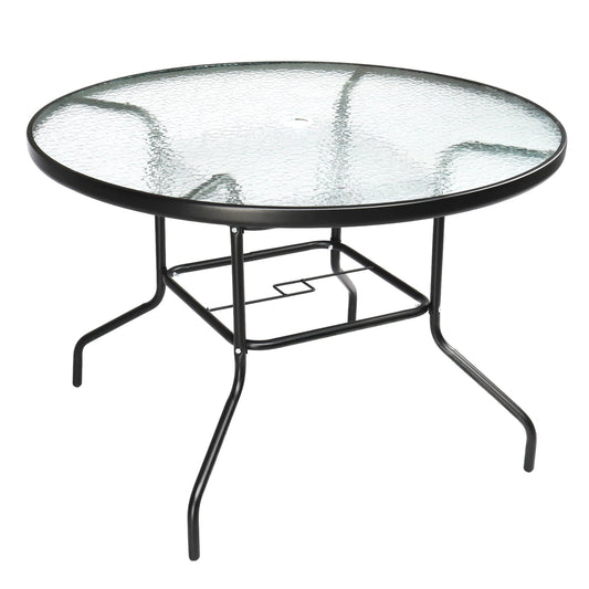 Zimtown 41.3 In Outdoor Glass Table, Patio Round Table, Dining Table with Tempered Glass Tabletop for Indoor, Steel Frame for Yard Lawn Porch Balcony
