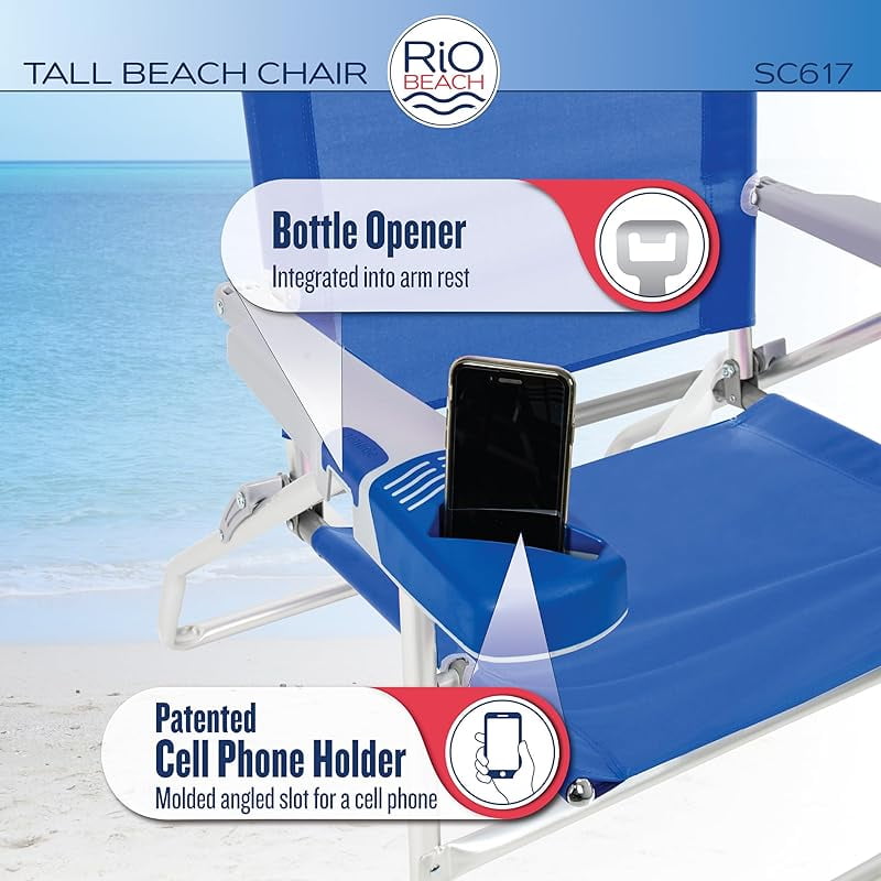 17" Extended Height 4-Position Folding Beach, Camping, Lawn Chair