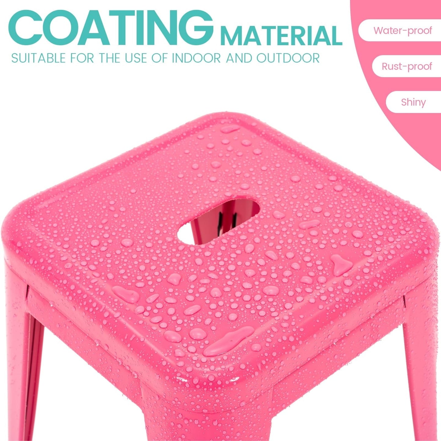 18 Inch Bar Stools Set of 2, Stackable Backless Industrial Metal Barstools for Indoor Outdoor Kitchen Dining Patio Garden Classroom (Hot Pink)